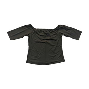 NWOT NEW Black Minimal Off-The-Shoulder Square Neckline Top 3/4 Sleeves Size 2XL